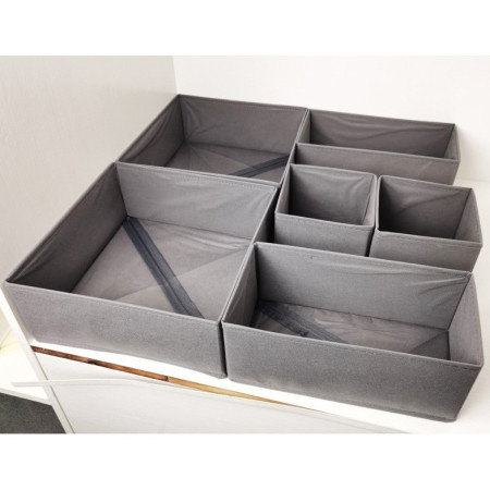 Organizator pentru Sertar,  3 Marimi, pentru Lenjerie, Tricouri, Sosete, 6 Piese, Pliabil, Stivuibil, din Tesatura, Gri