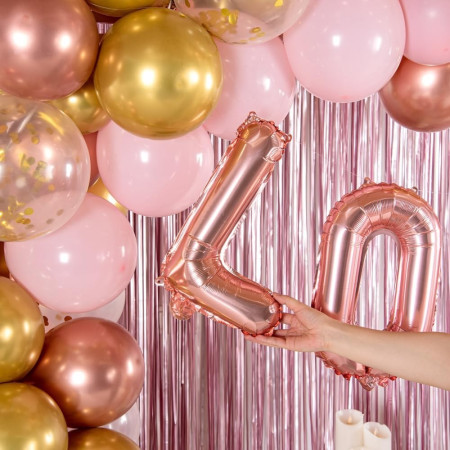 Balon Folie Metalizata Litera L, Cyrax, 40 cm, Umflati cu Heliu sau Aer, Ambalaj Individual, Pai inclus, Rose Gold