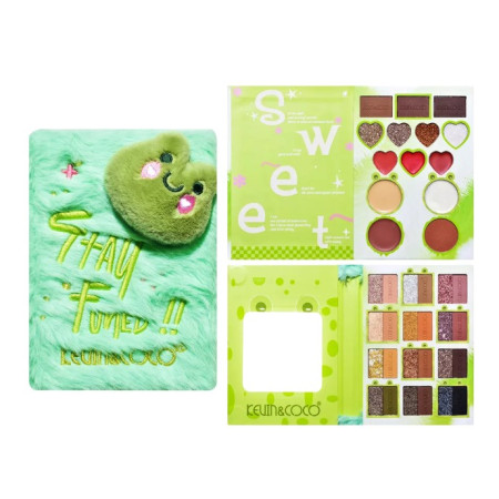 Set de Machiaj Kevin&Coco, 38 culori, Fard Ochi, Iluminatoare si Contouring, Husa Pufoasa, Model Broscuta, 17.3x12.5x5 cm, Multicolor