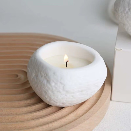 Lumanare Parfumata,  Model Abstract, Aroma de Ploaie Osmanthus, din Ceara de Soia, 8 x 5.5 x 6 cm, Alb