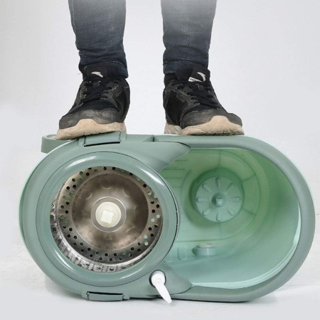 Set mop rotativ cu galeata  material plastic si microfibra, o rezerva inclusa, rezistent, cu dop scurgere, vas detasabil, orificiu pentru solutie, pentru interior, capacitate 8 l, verde