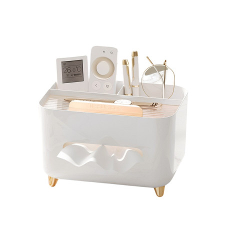 Suport pentru Servetele,  Cutie Multifunctionala, Design Minimalist, ABS, cu Suport pentru Obiectele Personale, pentru Birou, 21x15x13 cm, Alb