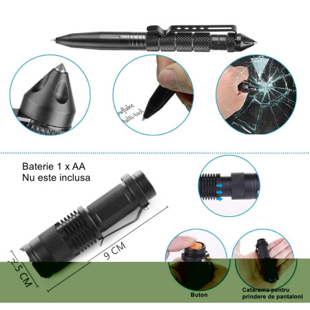 Kit supravietuire multifunctional  Instrumente profesionale, Agatatoare ghiozdan, pentru Camping, Drumetii, Aventuri in aer liber, negru