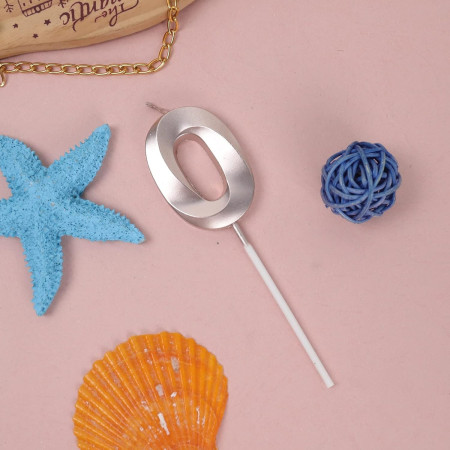 Lumanare Cifra 0, Cyrax, Model Diamond, 5 x 3.4 cm, Argintiu