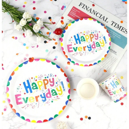 Set 10 Farfurii Happy Everyday, Cyrax, 17 cm, din Hartie 300 g, Multicolor