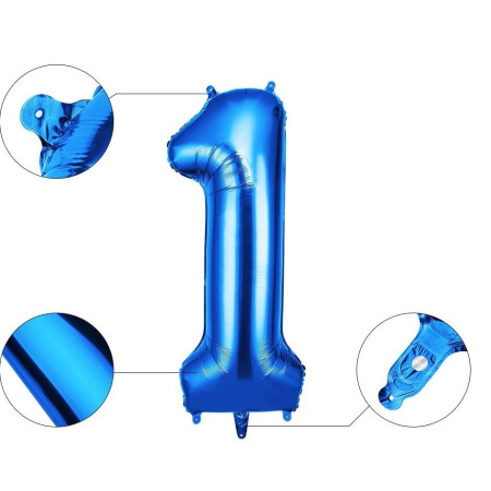 Balon din Folie Cyrax, Cifra 1, 81 cm, Pentru Aer sau Heliu, Bulk, Albastru