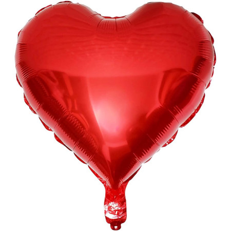 Balon din Folie Metalizata, Cyrax, Figurina Inimioara, Model Simplu, Tematica Iubire, 40 cm, Ambalaj Individual, Pai Inclus, Umflare cu Aer sau Heliu, Rosu