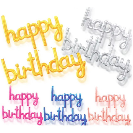 Set Baloane din Folie Metalizata, Cyrax, Model Happy Birthday, 45x85 cm, 45x124cm, Baloane Party, Ambalaj Individual, Pai Inclus, Umflare cu Aer sau Heliu, Roz