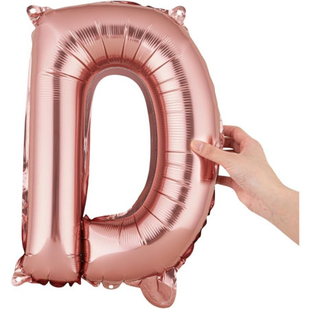 Balon Folie Metalizata Litera D, Cyrax, 40 cm, Umflati cu Heliu sau Aer, Ambalaj Individual, Pai inclus, Rose Gold