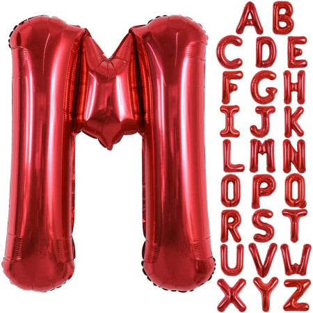 Balon Folie Metalizata Litera M, Cyrax, 40 cm, Umflati cu Heliu sau Aer, Ambalaj Individual, Pai inclus, Rosu