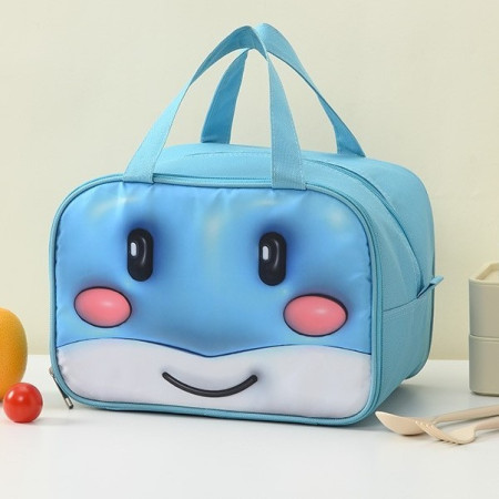 Geantă Frigorifică, Cyrax, cu Desene Animat 3D, Portabilă pentru Copii, de Prânz, din Pânză Oxford, 27.5x18x20 cm, Model Balena, Albastru