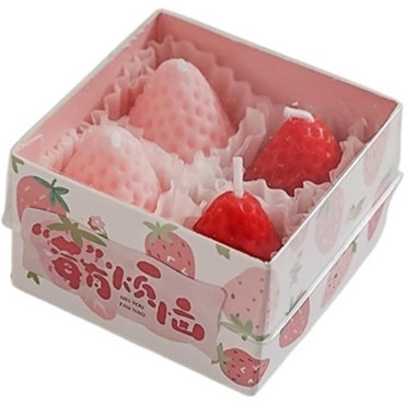 Set 4 Lumanari Parfumate,  Model Capsunici, Ardere 30 min, 52g, 6.3 x 6.3 x 3.8 cm, Rosu/Roz