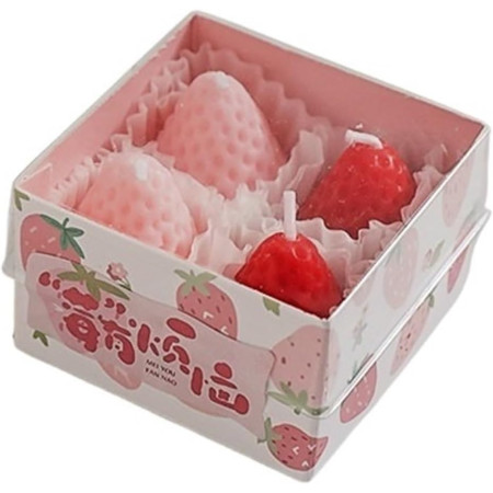 Set 4 Lumanari Parfumate,  Model Capsunici, Ardere 30 min, 52g, 6.3 x 6.3 x 3.8 cm, Rosu/Roz