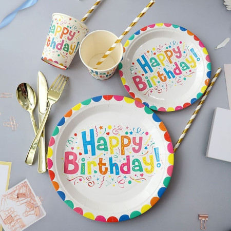 Set 9 Accesorii pentru Masa, Petrecere, Cyrax, Model Happy Everyday, 78 buc, Multicolor