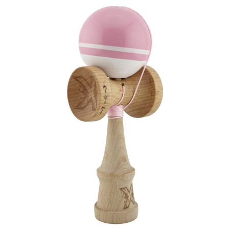 Kendama X Originala, Profesionala, Cyrax, Big Cups V2, Super Sticky cu Cupe Mari, din lemn 18 cm, Rulment Metalic cu Ata 55 cm, Roz/Alb