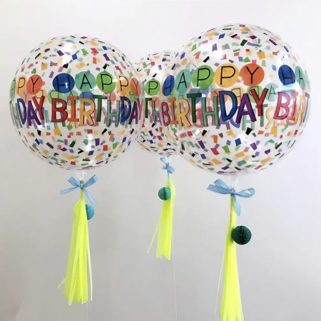 Balon din Folie Metalizata, Cyrax, Figurine 4D, Model Happy Birthday, Tematica Aniversara Bombonele, 63x24 cm, Ambalaj Individual, Pai Inclus, Umflare cu Aer sau Heliu, Alb-Multicolor