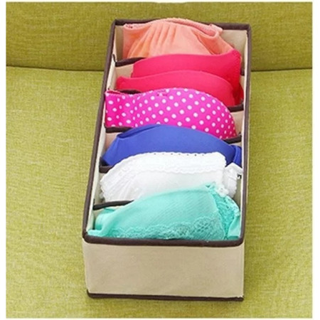 Cutie De Depozitare,  Pentru Lenjerie, Sosete Si Sutiene, Material Textil, 6 Compartimente, 32 x 16 x 10 cm, Culoare Bej