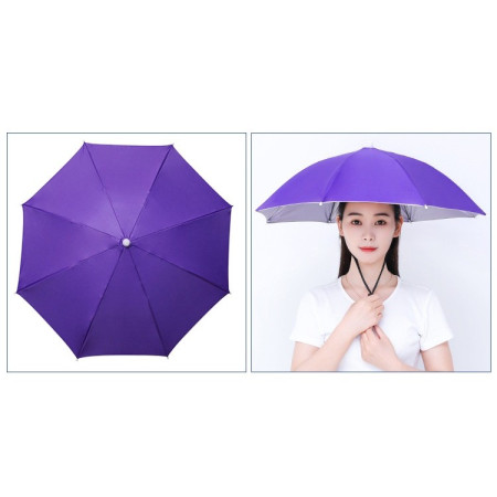 Umbrela de Cap,  Diametru 69 cm, Snur Reglabil de Cap, Protectie UV/Ploaie, Mov