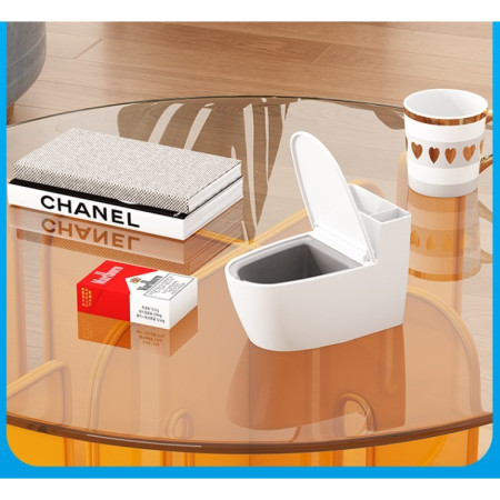 Scrumiera creativa  Forma de Toaleta, Capac Alb , Material ABS si Otel Inoxidabil, 12.5 x 10 x 8 cm, Fixare prin Lipire sau De Sine Statator, pentru Baie, Camera, Bucatarie, Balcon, Alb, model 2