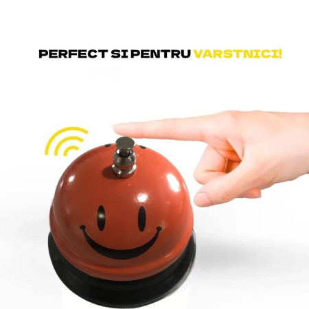 Clopotel Metalic Multifunctional, Cyrax, Portocaliu cu Imprimeu Smiley Face, 7.5x7.5x6.5 cm, Receptie, Restaurant, Cafenele