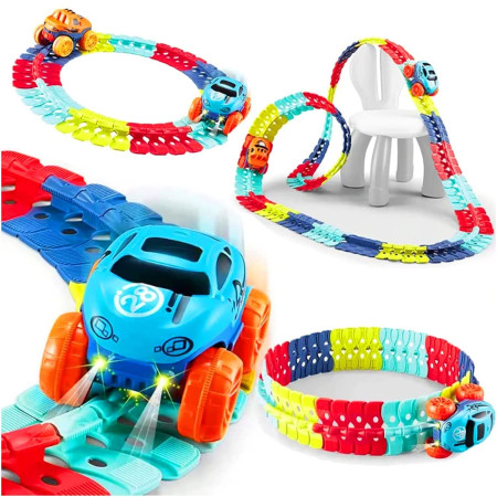Jucarie de Constructie RollerCoaster, Cyrax, 184 de Piese, 44.5x36x7 cm, cu Masini, Multicolor