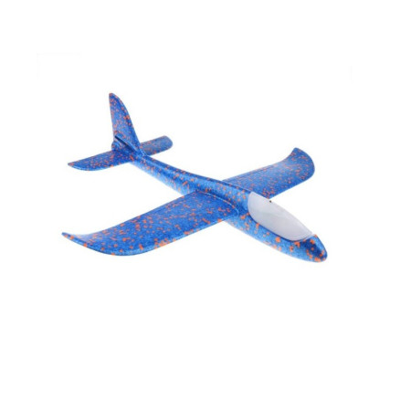 Avion planor din polistiren in punga , lungime 47 cm , cu lumini pe cap, Albastru , Cyrax
