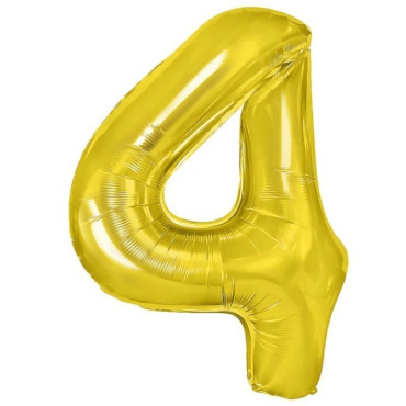 Balon din Folie Metalizata Cyrax, Figurina Cifra, Tema Aniversare 100 cm, Ambalaj Individual, Pai inclus, Umflare cu Aer sau Heliu, Auriu, Cifra 4
