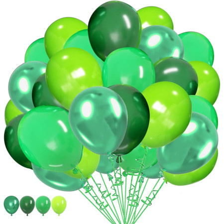Set 10 Baloane din Latex Chrome, Cyrax, Model Party, 23 cm, Diferite Nuante Verde, 2.2 g