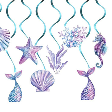 Set 8 Decoratiuni pentru Petrecere Sirena, Cyrax, Colectia Mermaid, Panglici Incluse, Multicolor
