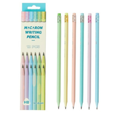 Set 12 Creioane Negre,  pentru Elevi Scoala, cu Radiera, Model Set Multicolor Pal