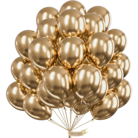 Set 10 Baloane din Latex Chrome, Cyrax, Model Party, 13 cm, Gold, 1 g