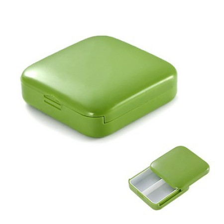 Cutie depozitare medicamente, 2 compartimente, Glisanta, Verde, Patrata,  Inchidere etans