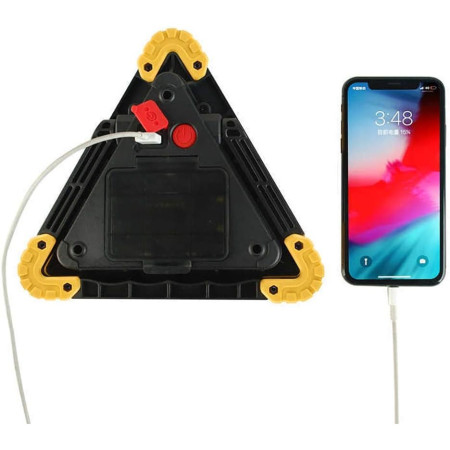 Triunghi Multifunctional de Avertizare,  Lanterna LED, Impermeabil IP65, 800 lm, 2 x AA, Functie Incarcare Telefon, USB si Micro USB, COB 33, Portocaliu
