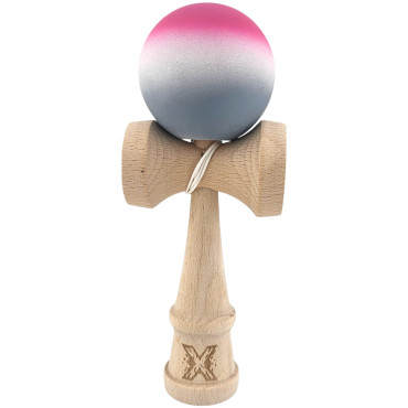 Kendama X Originala, Profesionala, Cyrax, din Lemn, Rubber Grip, 18 cm, Roz/Alb/Gri