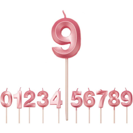 Lumanare Cifra 9, Cyrax, Model Diamond, 5 x 3.4 cm, Roz