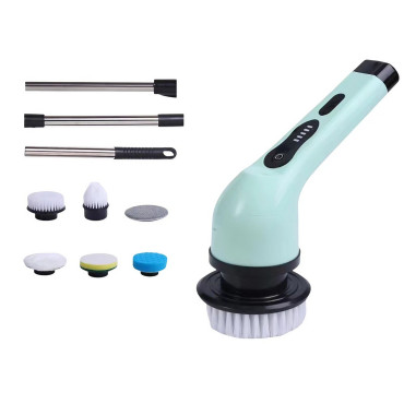 Perie Electrica de Curatare,  pentru Gresie, Baie, Bucatarie, 25x20x9.5 cm, cu 6 Capete, Maner Extensibil Detasabil 84-127cm, Incarcare USB-Type C, Rotire 360 de Grade, 3000 mAh, Culoare: Verde