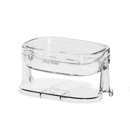 Savoniera cu Suport 2 in 1,  Pentru Perete sau Blat, PET, Scurgere Optima, Argintiu Transparent