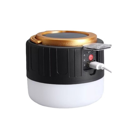 Lampa Portabila,  Incarcare Solara + USB, Afisaj Inteligent al Bateriei, Raza de Actiune 32 mp, 6x9x11 cm, 3 Moduri, Negru
