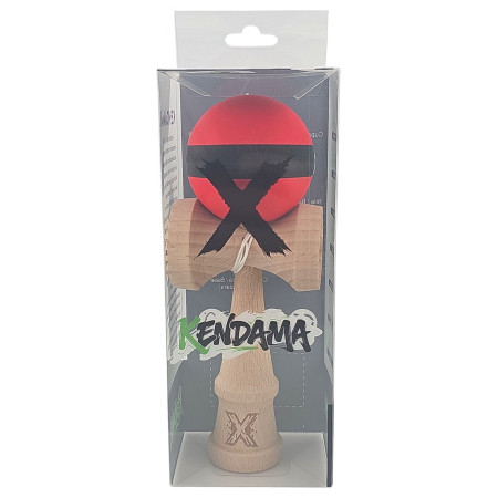 Kendama X Originala, Profesionala, Cyrax, din Lemn, Rubber Grip, 18 cm, Rosu/Negru