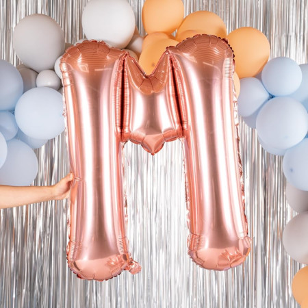 Balon Folie Metalizata Litera M, Cyrax, 100 cm, Umflati cu Heliu sau Aer, Ambalaj Individual, Pai inclus, Rose Gold
