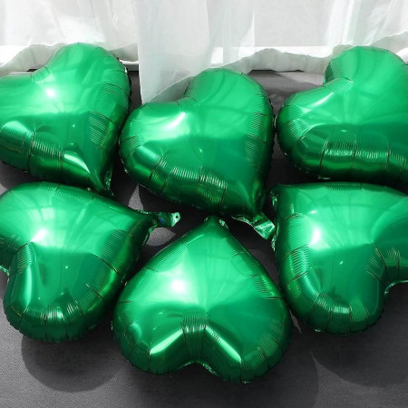 Balon din Folie Metalizata, Cyrax, Figurina Inimioara, Model Simplu, Tematica Iubire, 40 cm, Ambalaj Individual, Pai Inclus, Umflare cu Aer sau Heliu, Verde