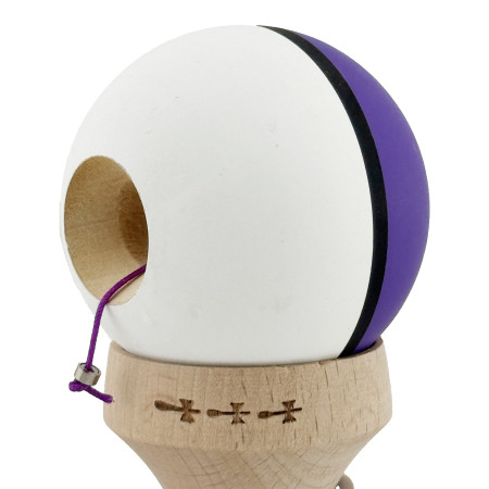 Kendama X Originala, Profesionala, Cyrax, Cupe Mari KING SIZE V3, Rubber Grip, Gaura in Baza, Rulment Metalic, din lemn 18 cm, Ata 62/65 cm, S Bicolor Violet/Alb