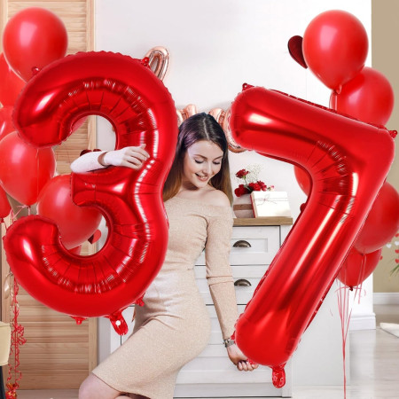 Balon din Folie Metalizata Cyrax, Figurina Cifra, Tema Aniversare 100 cm, Ambalaj Individual, Pai inclus, Umflare cu Aer sau Heliu, Rosu, Cifra 3