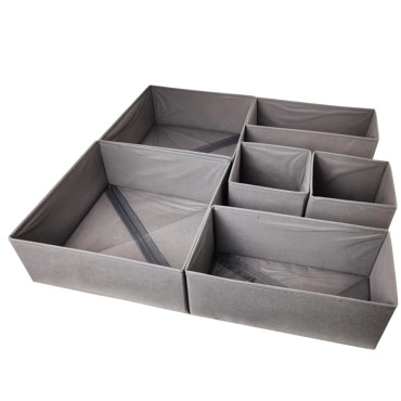 Organizator pentru Sertar,  3 Marimi, pentru Lenjerie, Tricouri, Sosete, 6 Piese, Pliabil, Stivuibil, din Tesatura, Gri