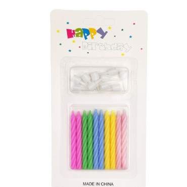 Set 12 Lumanari de Tort, Cyrax, Model Spirala cu Suport, Party, 6.5 cm, din Parafina, Multicolor