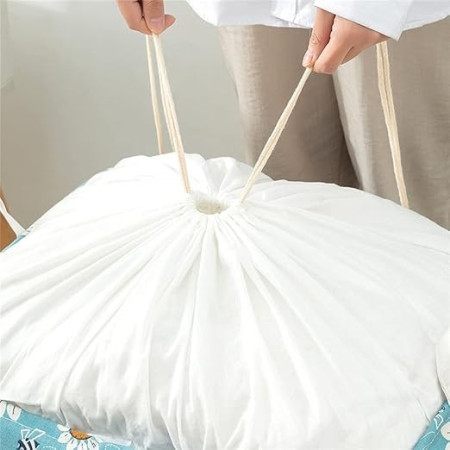 Cos depozitare,  Capac cu Snur, 175 L, Confectionat din Bumbac si un Strat Impermeabil, 50 x 50 x 70 cm, Albastru Deschis, Imprimeu Flori