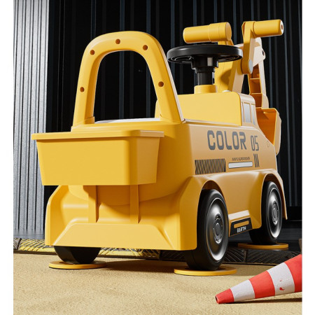 Excavator Manual pentru copii, Cyrax, 3 ani, Sport, Claxon, Cutie Depozitare, Lumini, Scaun, 62x26x47 cm, Galben