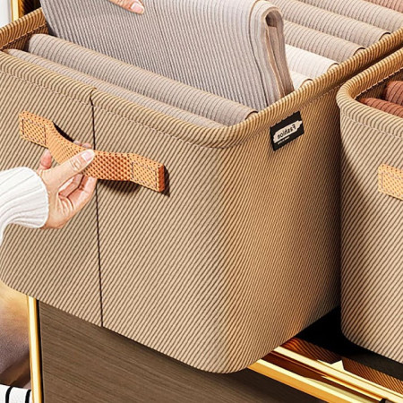 Cutie Depozitare  pentru Haine, lucruri, din Textil cu Cadru Metalic, Manere Laterale, forma Dreptunghiulara, 48 x 28 x 25 cm, volum 34 L Kaki