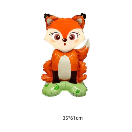 Balon din Folie Metalizata, Cyrax, Mini Figurine Animalute, Model Vulpe, Tematica Aniversare, 35x61 cm, Ambalaj Individual, Pai Inclus, Umflare cu Aer sau Heliu, Multicolor