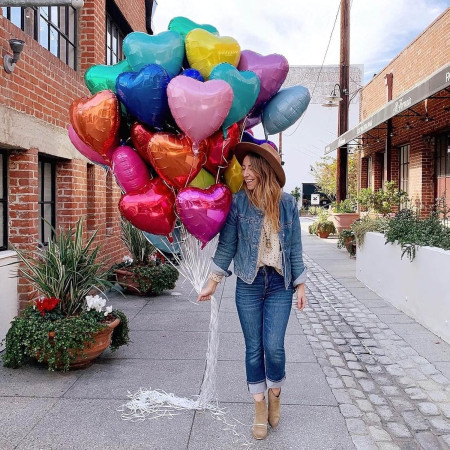 Balon din Folie Metalizata, Cyrax, Figurina Inimioara, Model Simplu, Tematica Iubire, 40 cm, Ambalaj Individual, Pai Inclus, Umflare cu Aer sau Heliu, Albastru